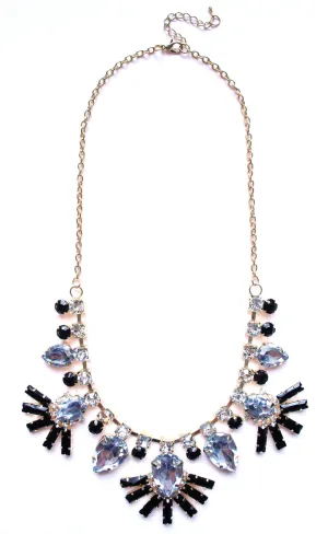 Crystal Fan Statement Necklace- Black