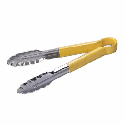 Culinary Essentials 859304 Coated Utility Tongs, Yellow, 9"