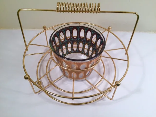 Culver Mid-Century Pisa 22-Karat Gold Cocktail Bar Set (8 Glasses, Ice Container, Carrier)