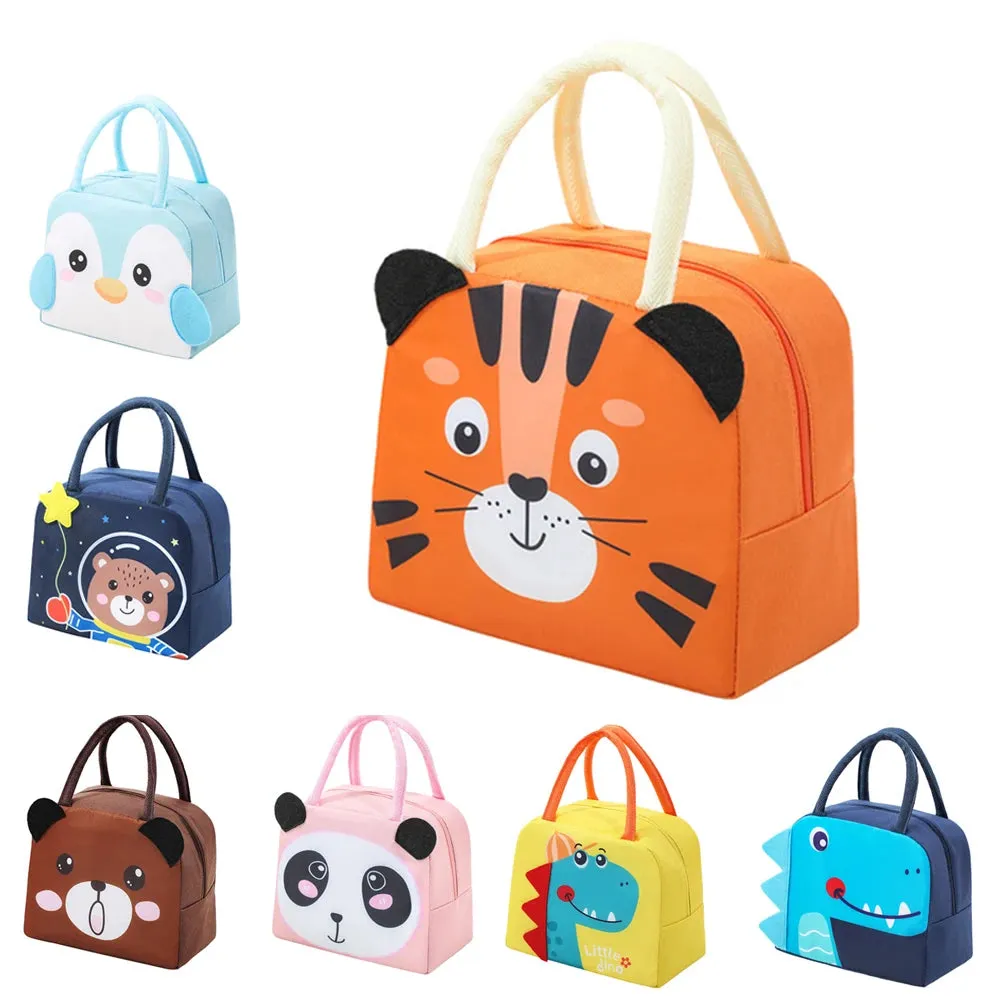 Cute 3d design Animal Printed Insulated  Lunch bag for kids (Orange Tiger)
