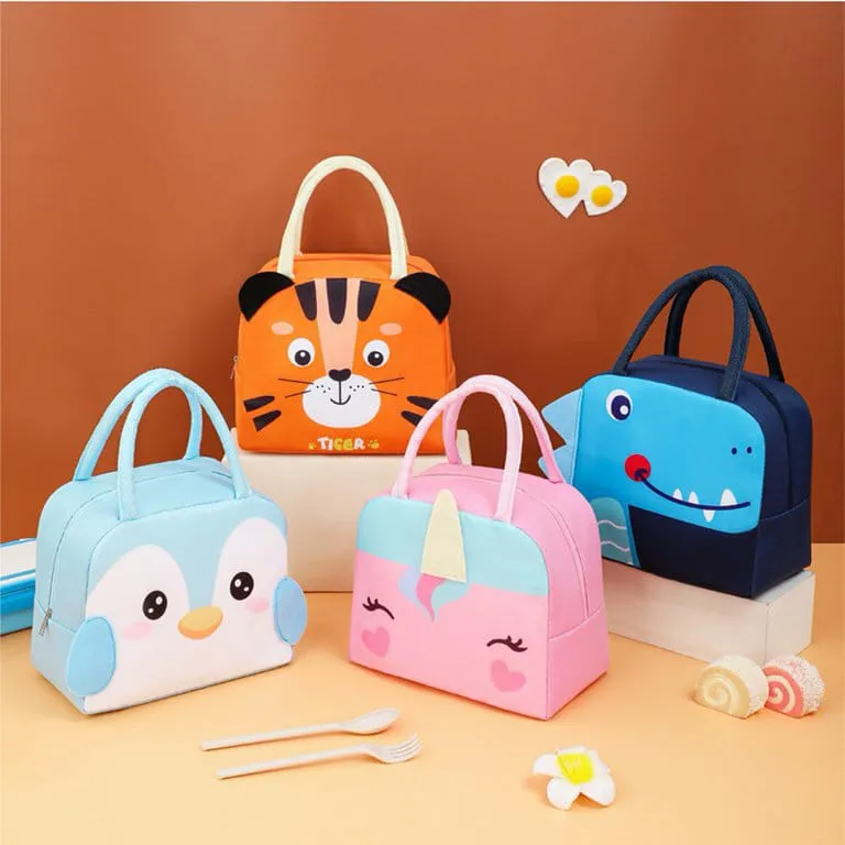 Cute 3d design Animal Printed Insulated  Lunch bag for kids (Orange Tiger)