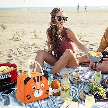 Cute 3d design Animal Printed Insulated  Lunch bag for kids (Orange Tiger)