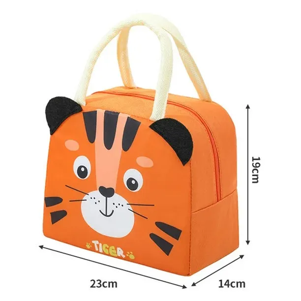 Cute 3d design Animal Printed Insulated  Lunch bag for kids (Orange Tiger)