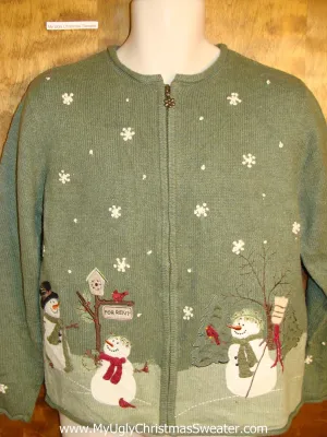 Cute Holiday Sweater with Snowmen on Front and Back