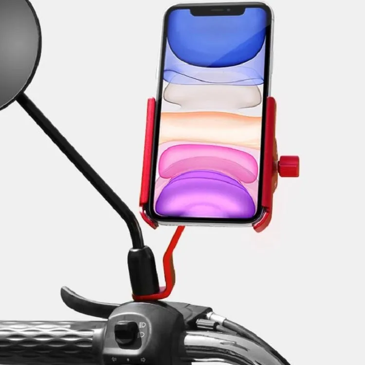 CYCLINGBOX Aluminum Alloy Mobile Phone Holder Bicycle Riding Takeaway Rotatable Metal Mobile Phone Bracket, Style:Rearview Mirror Installation(Red)