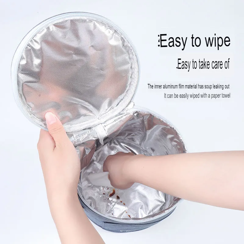 Cylindrical Insulated Lunch Box Bag, Large Aluminum Foil Portable Round Lunch Box Bag, Insulated Lunch Bag For Work