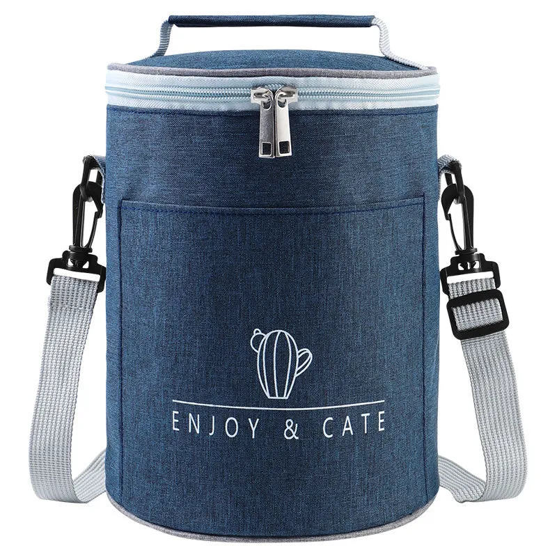 Cylindrical Insulated Lunch Box Bag, Large Aluminum Foil Portable Round Lunch Box Bag, Insulated Lunch Bag For Work