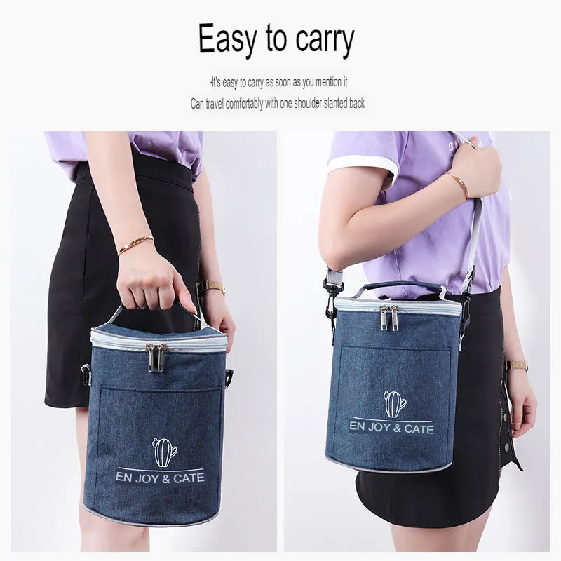 Cylindrical Insulated Lunch Box Bag, Large Aluminum Foil Portable Round Lunch Box Bag, Insulated Lunch Bag For Work