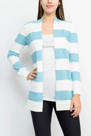 Cyrus Knits Open Front Long Sleeve Stripe Pattern Knit Cardigan