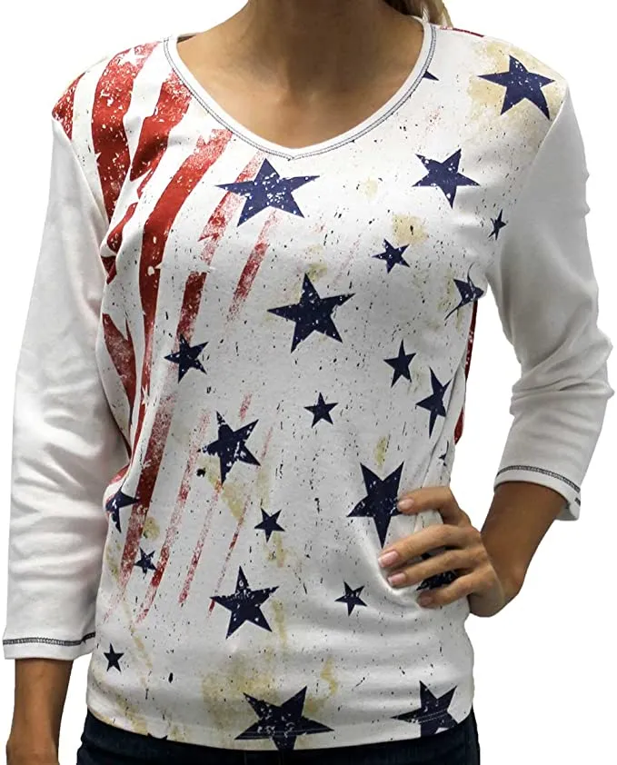 D Jess & Jane Stars & Stripes USA Flag Cotton Top in Multi-Colors - Style#15-1060