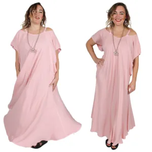 Dairi Fashions Pink Plus Cold Shoulder Farfala Peek Dress Sml-6X