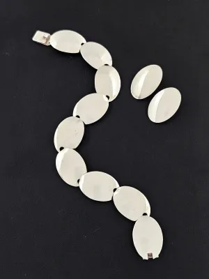 Danish NE From Sterling Silver Modernist Disc Links Demi Parure Set C. 1960s