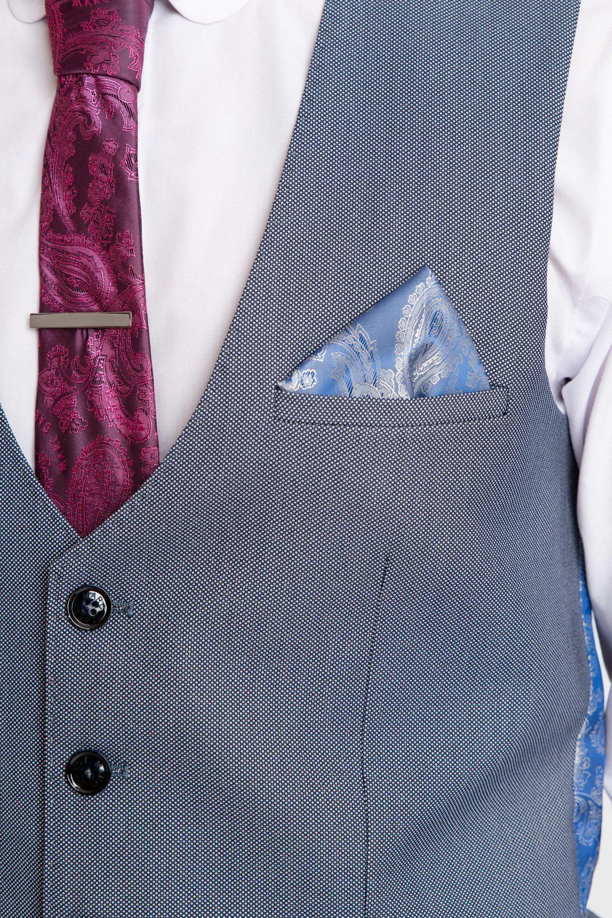DANNY - Blue Grey Single Breasted Waistcoat