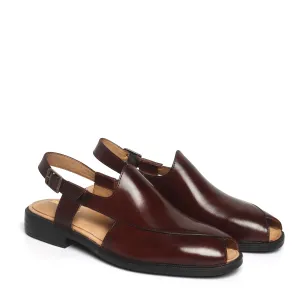 Dark Brown Genuine Leather Cross Design Light Weight Peshawari Sandals For Men By Brune & Bareskin
