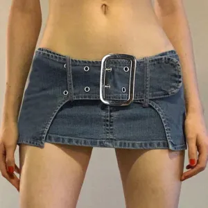 Dark Denim Skirt With Wide Belt Versatile