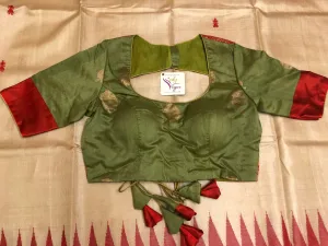 Dark Green Color Designer Pure Tussar Banarasi Blouse