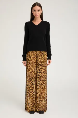 Dark Leopard Silk Wide Leg Trousers