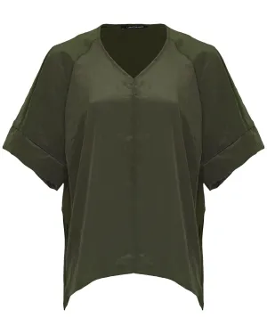 Dark Olive V-Neck Blouse