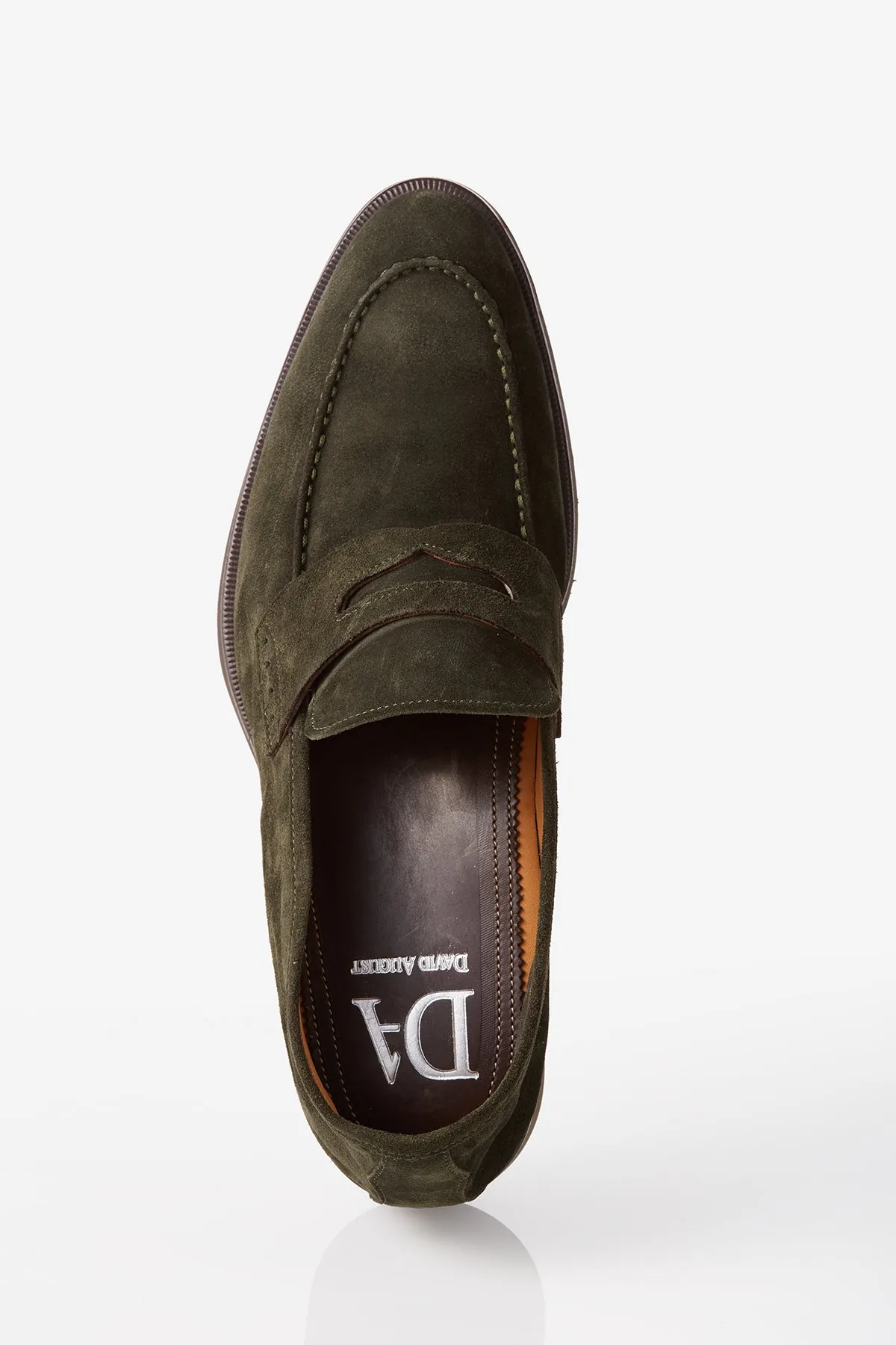 David August Suede Penny Loafer in Loden Green