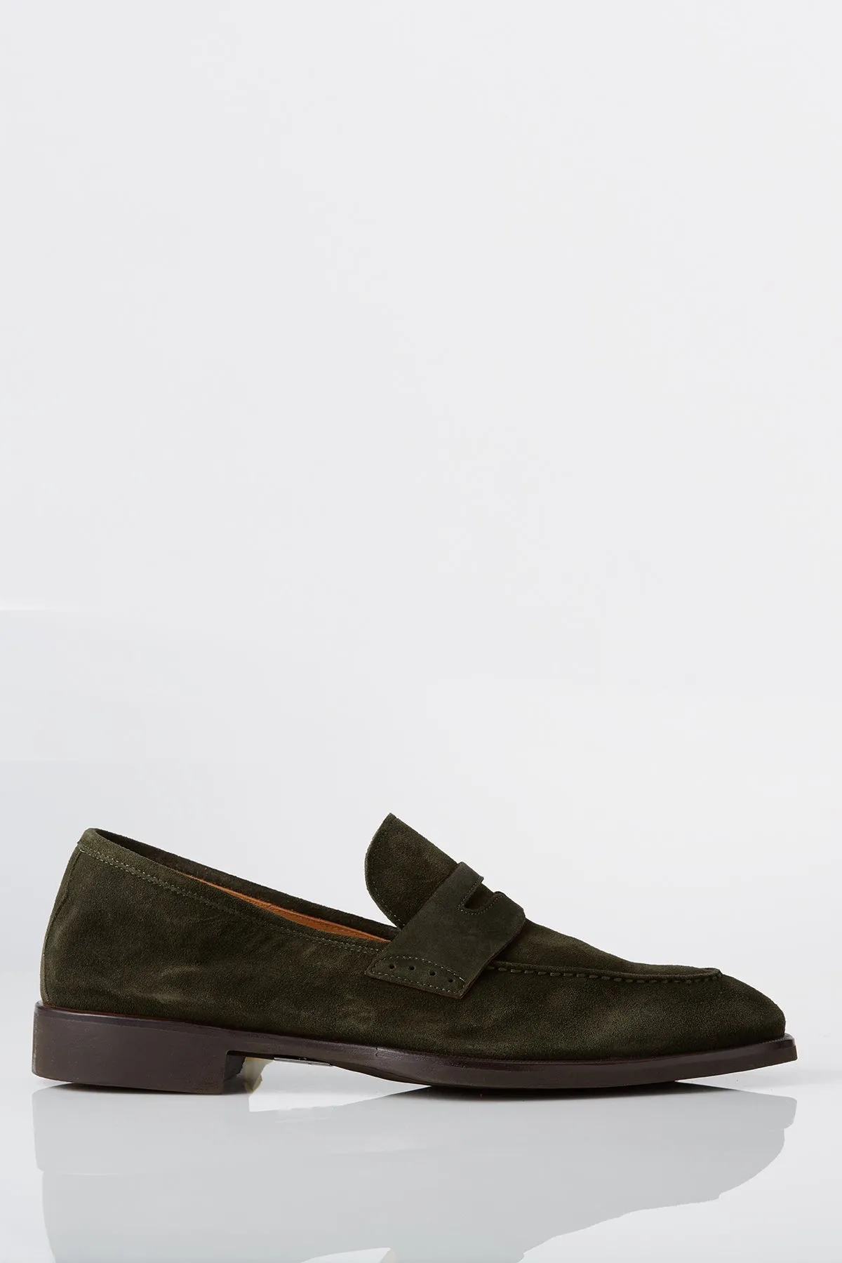 David August Suede Penny Loafer in Loden Green