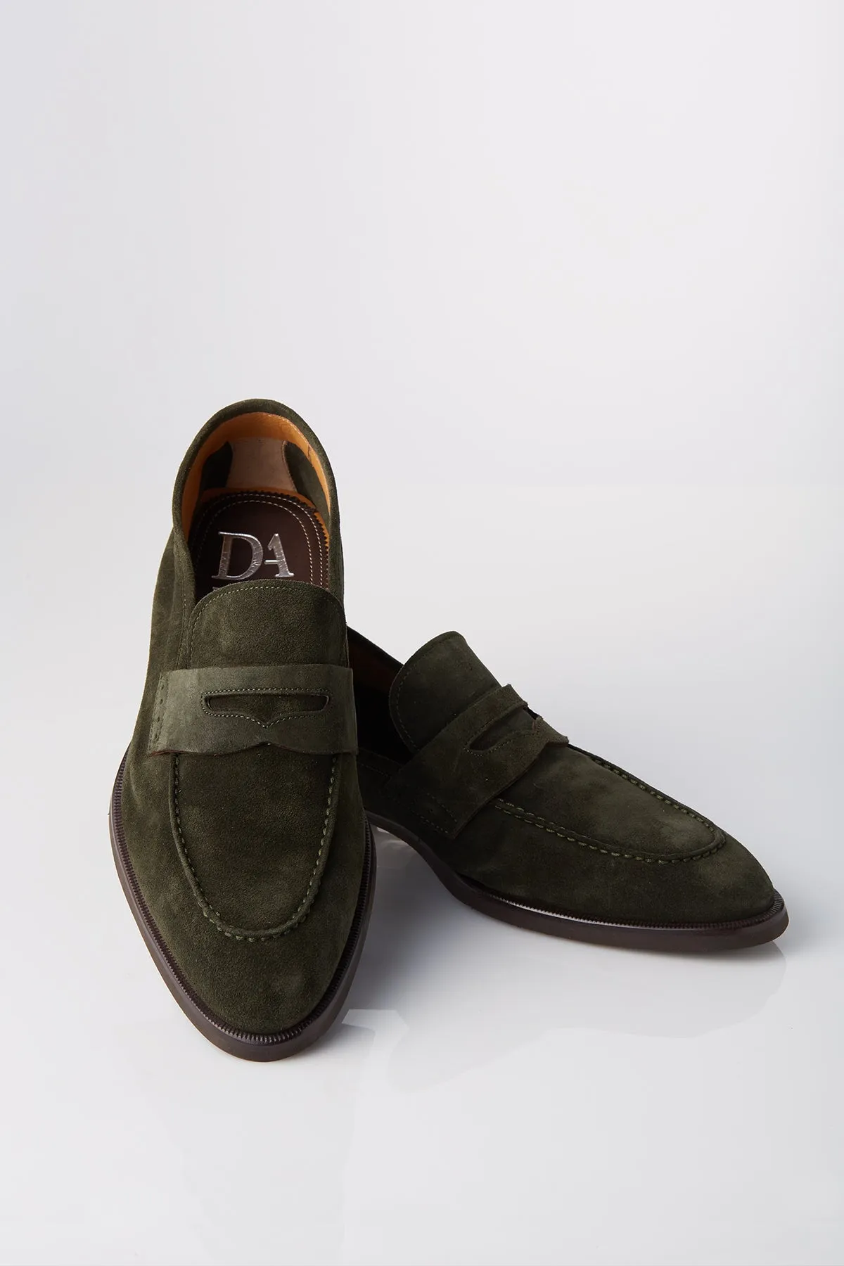 David August Suede Penny Loafer in Loden Green
