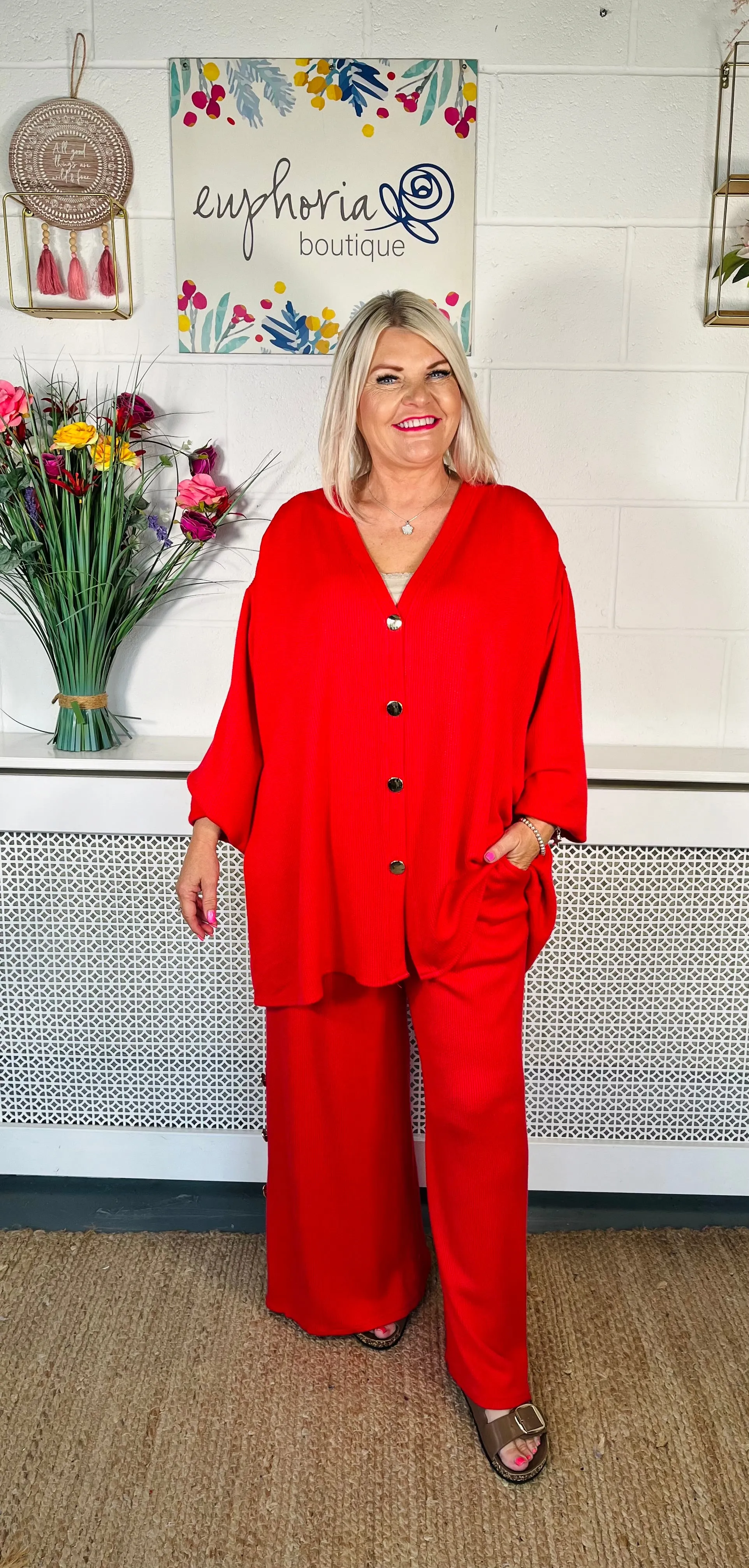 Dayton Casual Button Trousers - Red