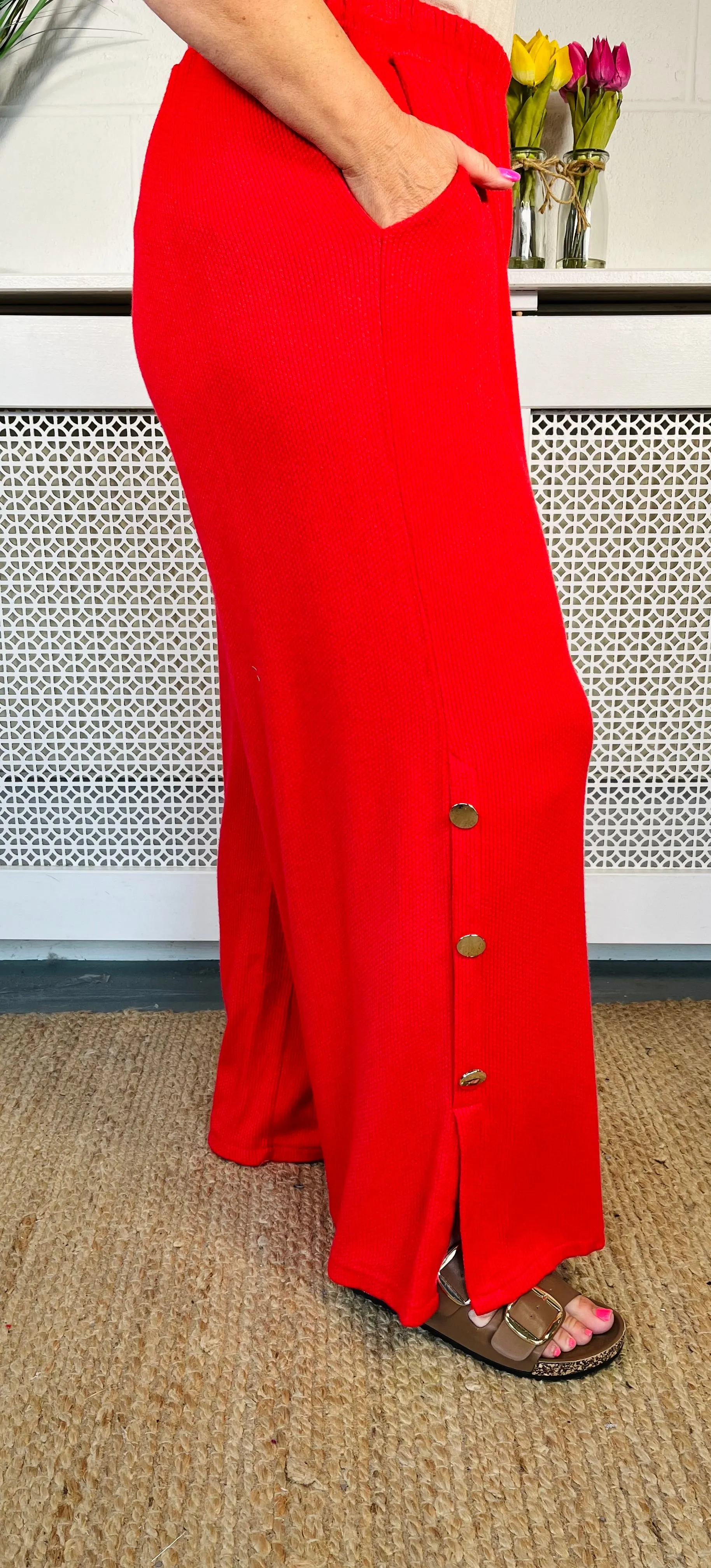 Dayton Casual Button Trousers - Red