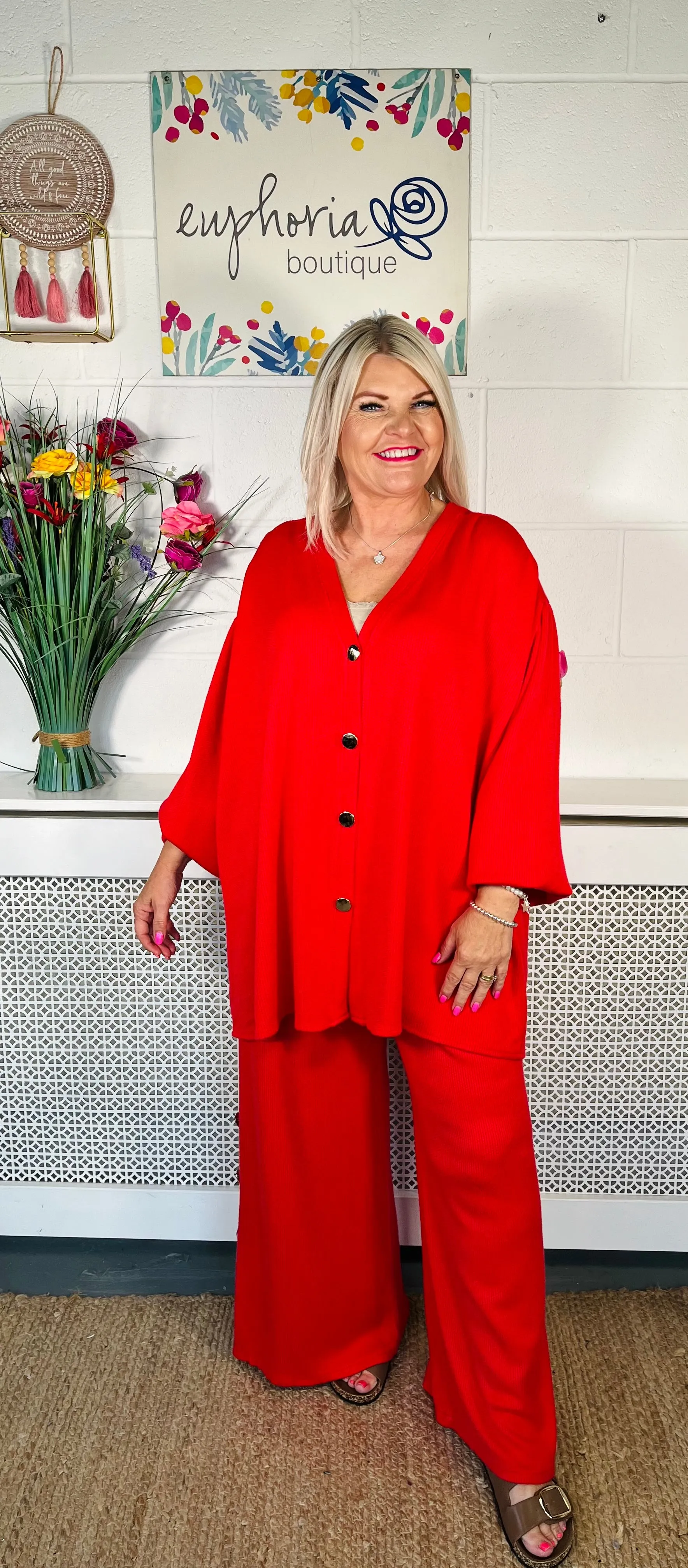 Dayton Casual Button Trousers - Red