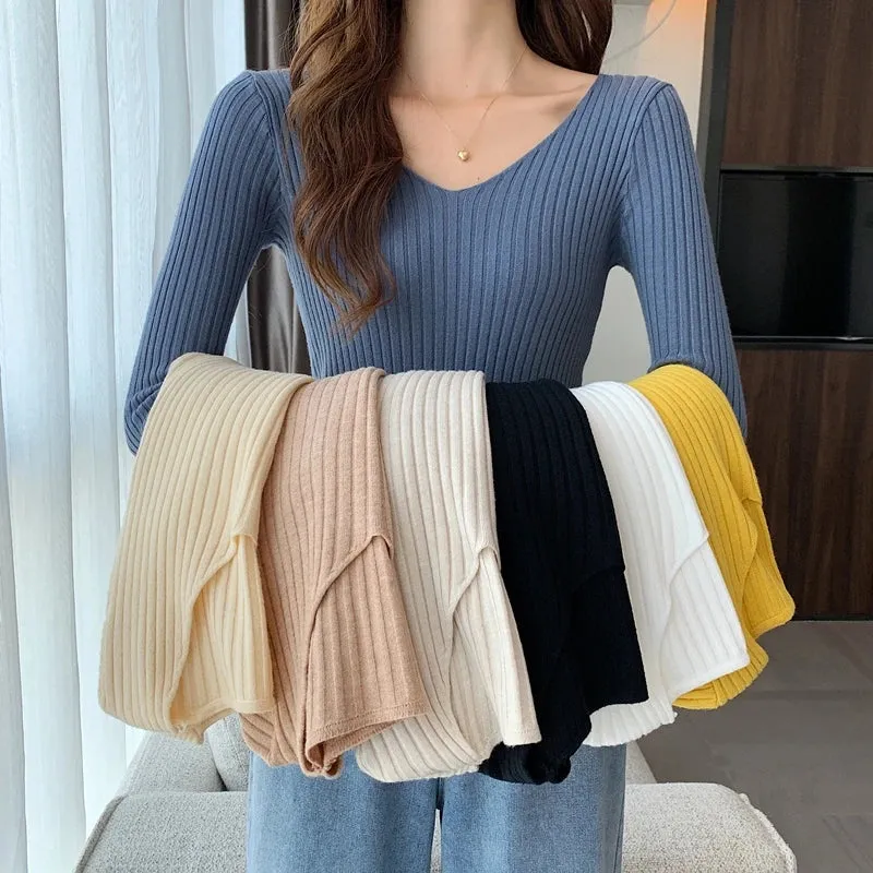deanwangkt New Autumn Winter Women Sweater Sold Warm Turtlenecks Casual V Neck Oversized Lady Sweaters Knitted Pullover Top Pull Femme