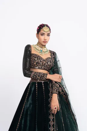 Deep Green Double Tier Lehnga Set