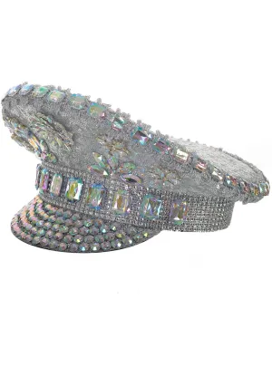 Deluxe Silver Jewelled Festival Hat with Elastic Chin Strap