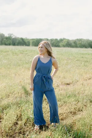Denim Blue Smocked Jumpsuit