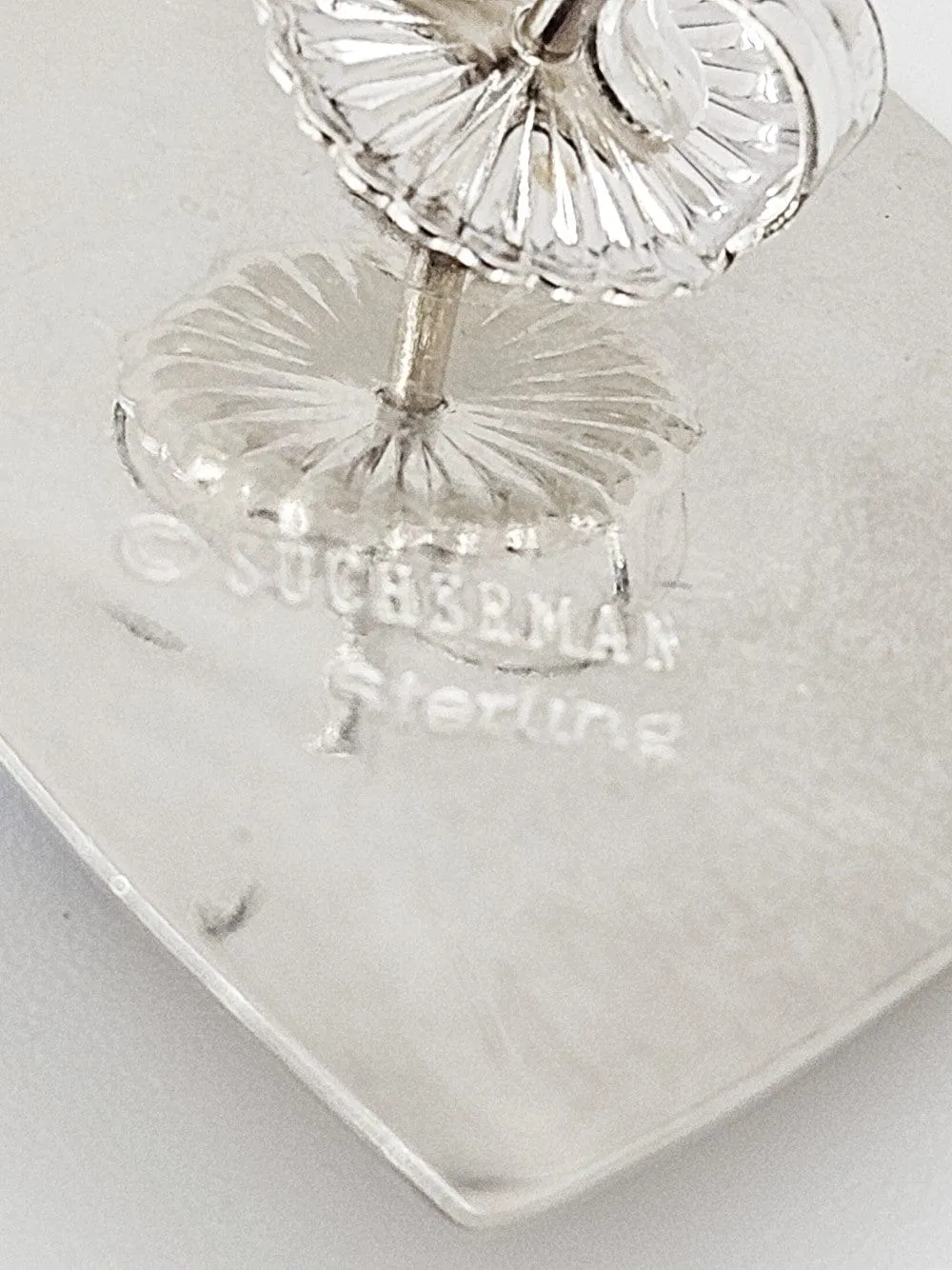 Designer Barbara Sucherman Sterling Silver   Glass Modernist Earrings 1980's