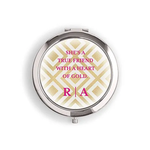 Designer Compact Mirror - Ikat Print Gold Fuchsia