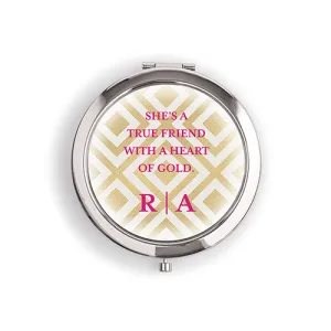 Designer Compact Mirror - Ikat Print Silver Fuchsia