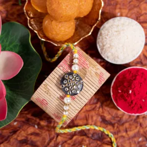 Designer Handmade Rakhi With Semi Precious Stones, Kundan, Pearls, Roli & Chawal Pack