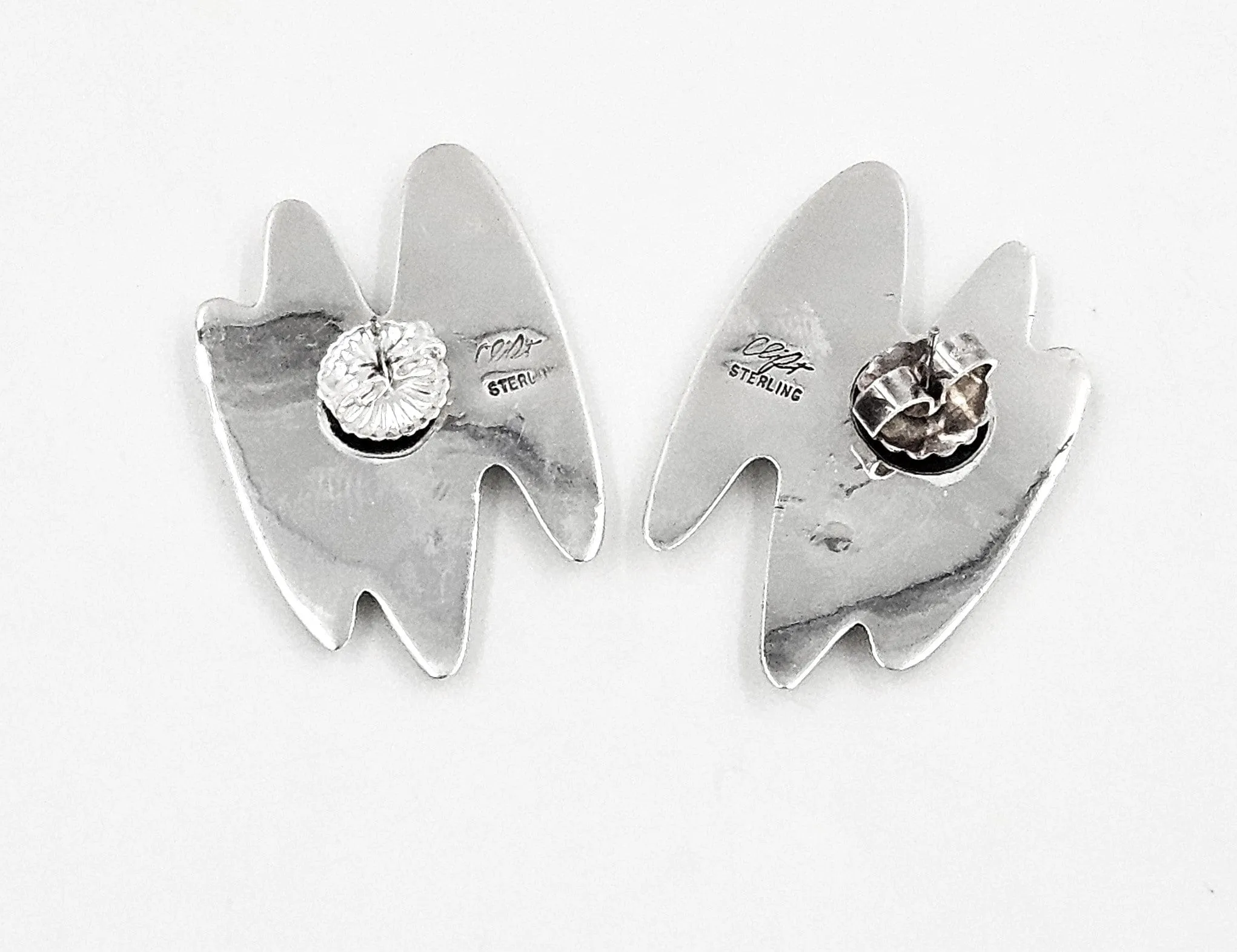 Designer Joe Clift Sterling Silver Large Modernist Earrings Circa 1960/70's