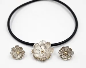 Designer Joseph Esposito Sterling 14k 3D Flowers Necklace   Earrings Set 90s