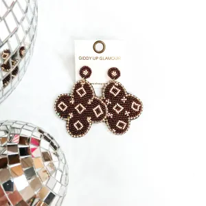 Designer Lifestyle Seedbead Quatrefoil Earrings in Brown