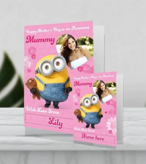 Despicable Me Minions Giant Personalised Photo & Name 'Awesome Mummy' Mother's Day Card