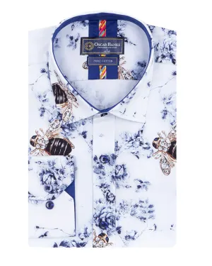 Diamond Bee Print Shirt with Matching Handkerchief