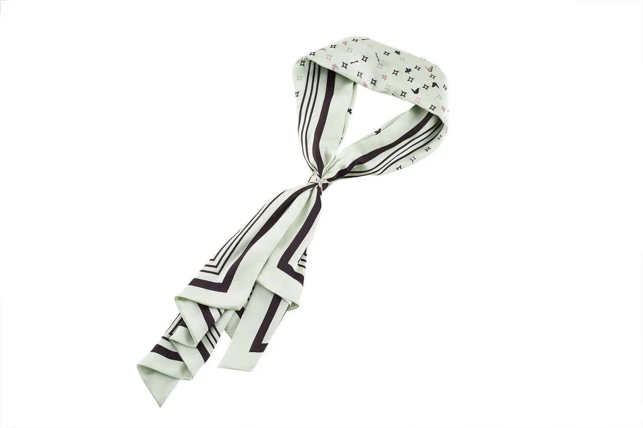 Diamond Shape V-neck Blouse with Printed Scarf