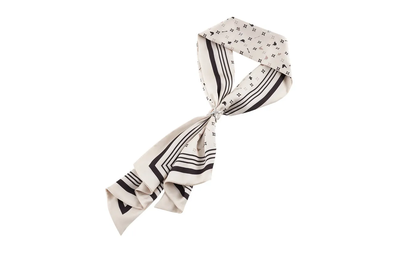Diamond Shape V-neck Blouse with Printed Scarf