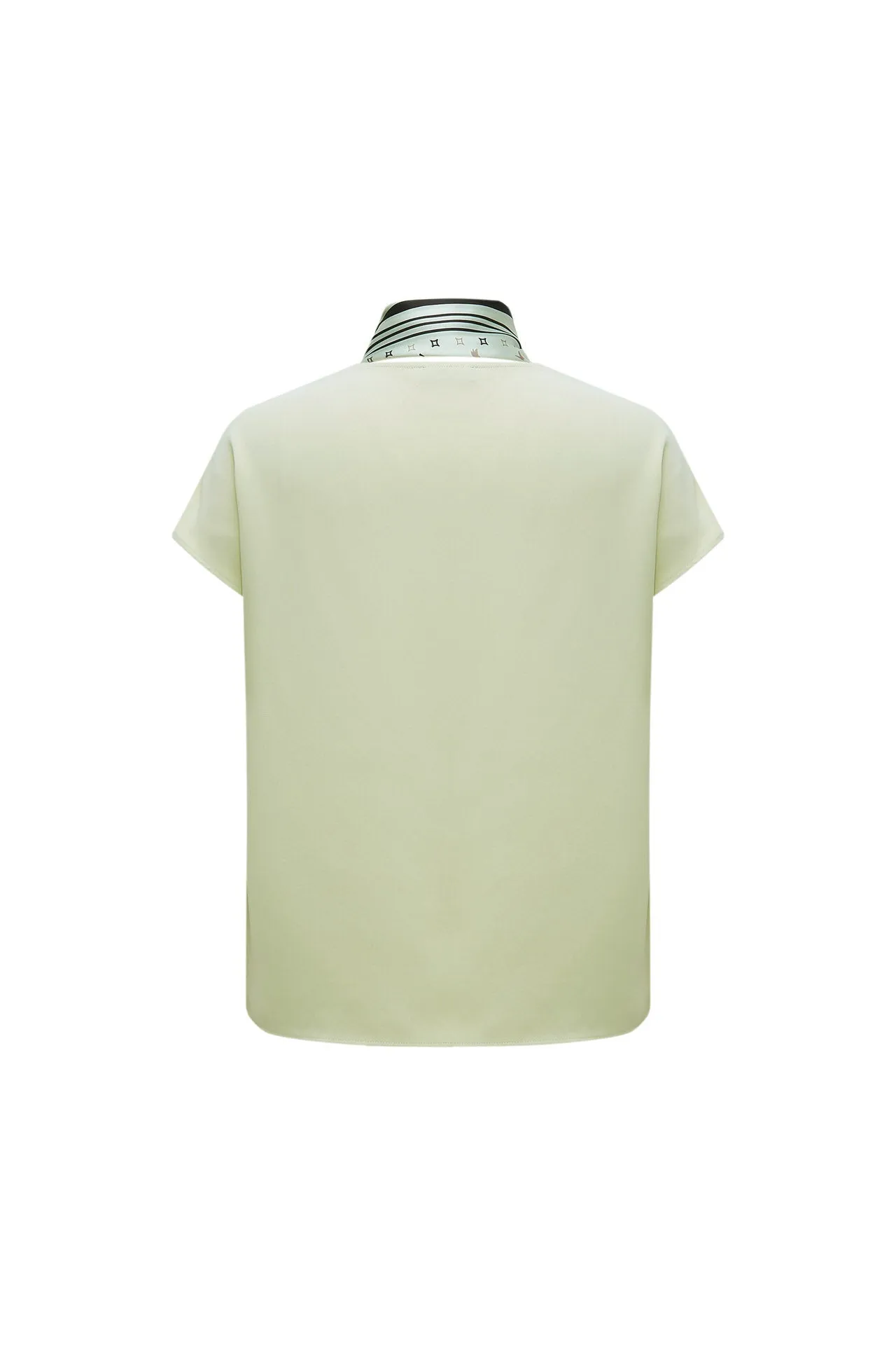 Diamond Shape V-neck Blouse with Printed Scarf