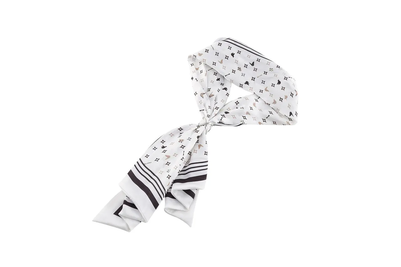 Diamond Shape V-neck Blouse with Printed Scarf