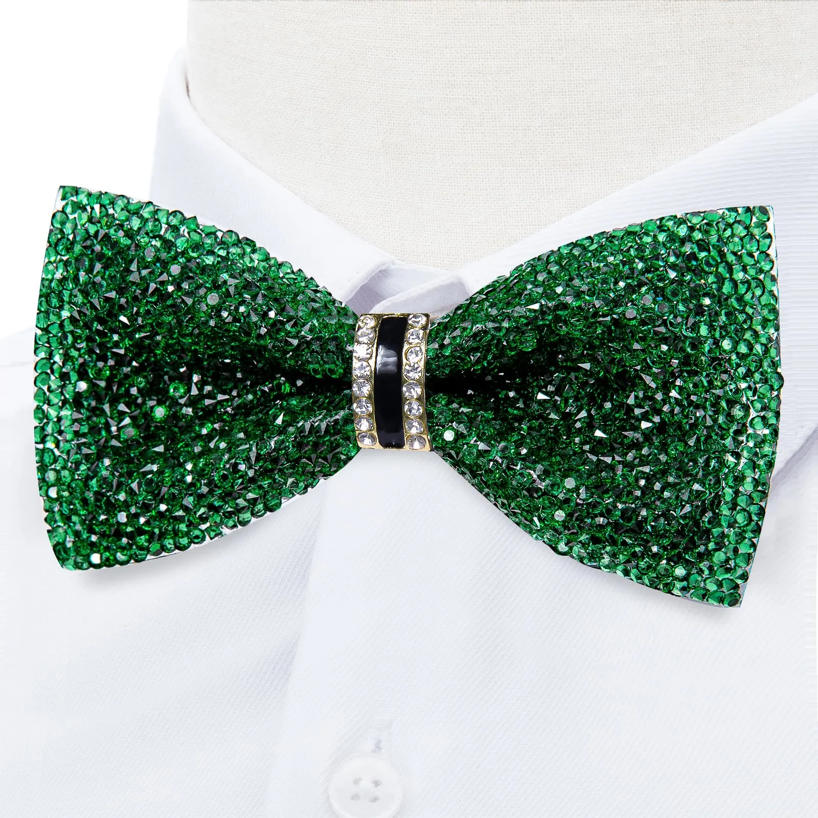 DiBanGu Imitation Diamond Bow Tie Emerald Green Crystal Men's Pre Tied Bow Ties