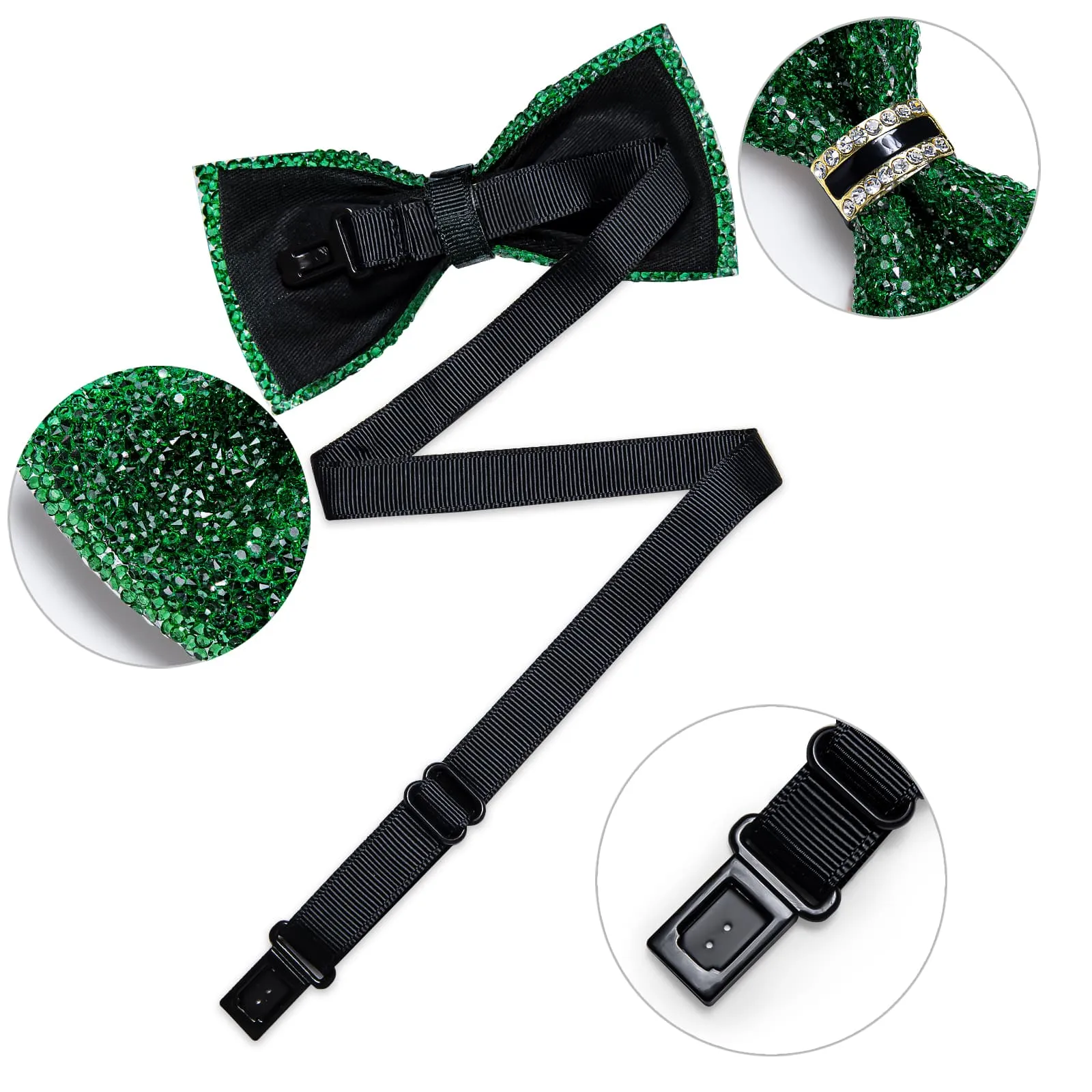 DiBanGu Imitation Diamond Bow Tie Emerald Green Crystal Men's Pre Tied Bow Ties