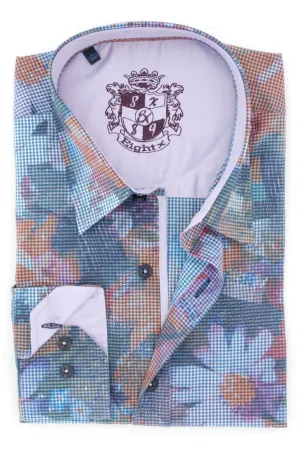 Digital Print Shirt W/Lilac Trim