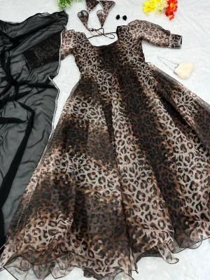 Digital Printed Brown Color Fairy Look Gown
