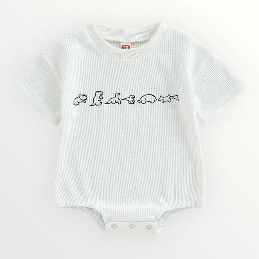 Dino Shirt Romper - White